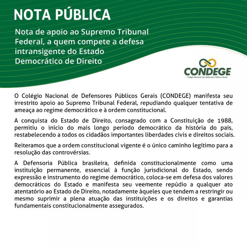 NOTA PÚBLICA CONDEGE - Defensoria Pública do Estado de Pernambuco